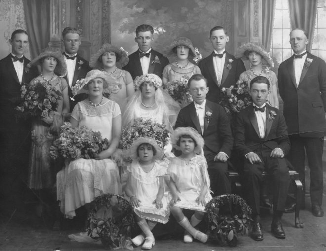 My Aunt Catherine and Uncle Harold's wedding portrait. They don't make silver prints like this any more, It's truly beautiful.