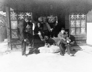 Lt. Al and his buddies remove their shoes before entering a Japanese Tea Room - Occupied Japan 1945