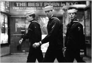 THE FLEET'S IN....Sailors on shore leave head directly to