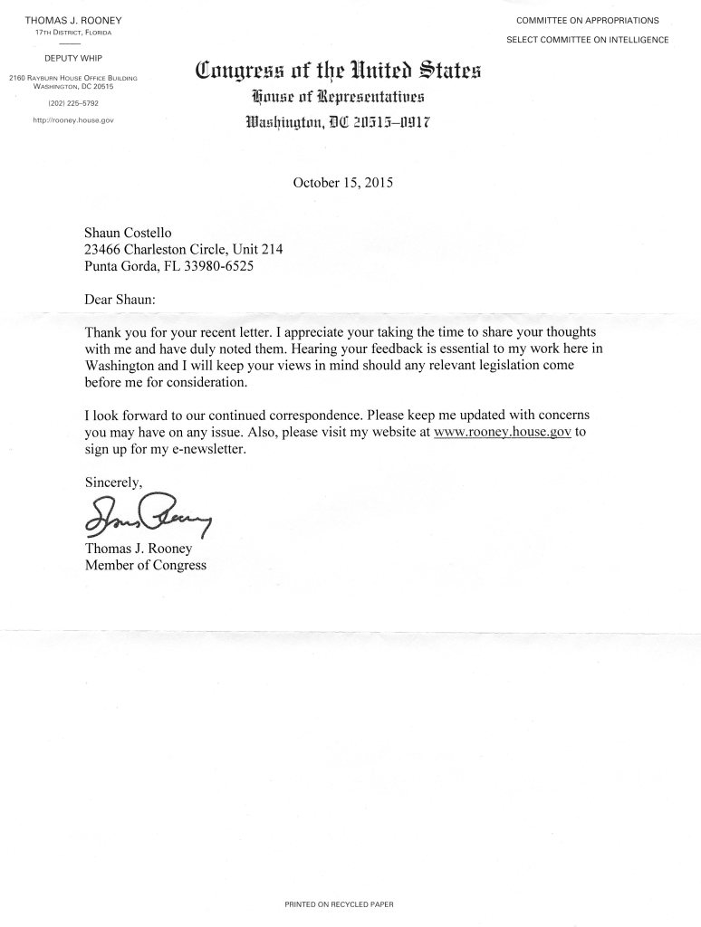 I took a great deal of care in crafting the above letter. I thought my Congressman should be made aware. This is the unfortunate form letter I received in response. So much for Congressmen caring about Veterans.
