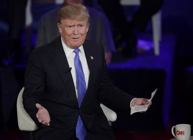 MILWAUKEE, WI - MARCH 29: Republican Presidential candidate Donald Trump takes part in a town hall event moderated by Anderson Cooper March 29, 2016 in Milwaukee, Wisconsin. Candidates are campaigning in Wisconsin ahead of the state's April 5th primary. (Photo by Darren Hauck/Getty Images)